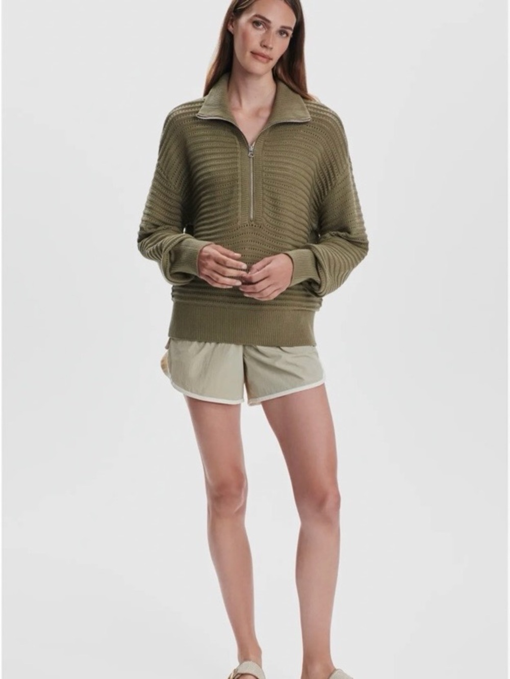 Varley Tara Pointelle Half-Zip Sweater